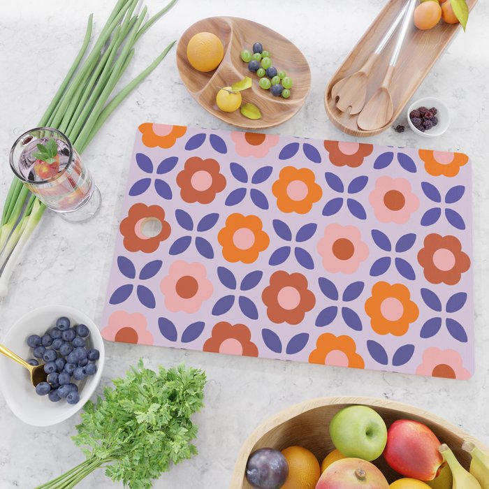 Retro Flower Pattern - orange periwinkle Cutting Board Gallery Image 2