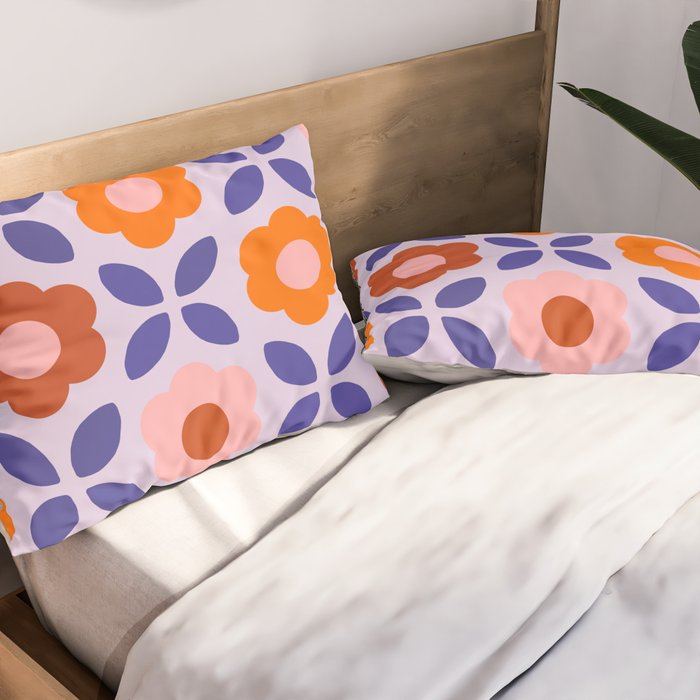 Retro Flower Pattern - orange periwinkle Pillow Sham Gallery Image 2