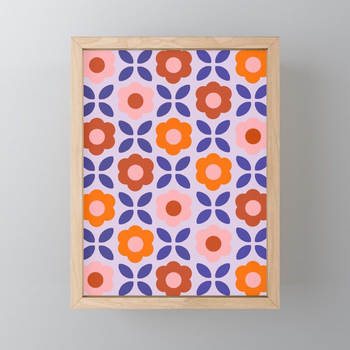 Retro Flower Pattern - orange periwinkle Mini Art Print Gallery Image 1