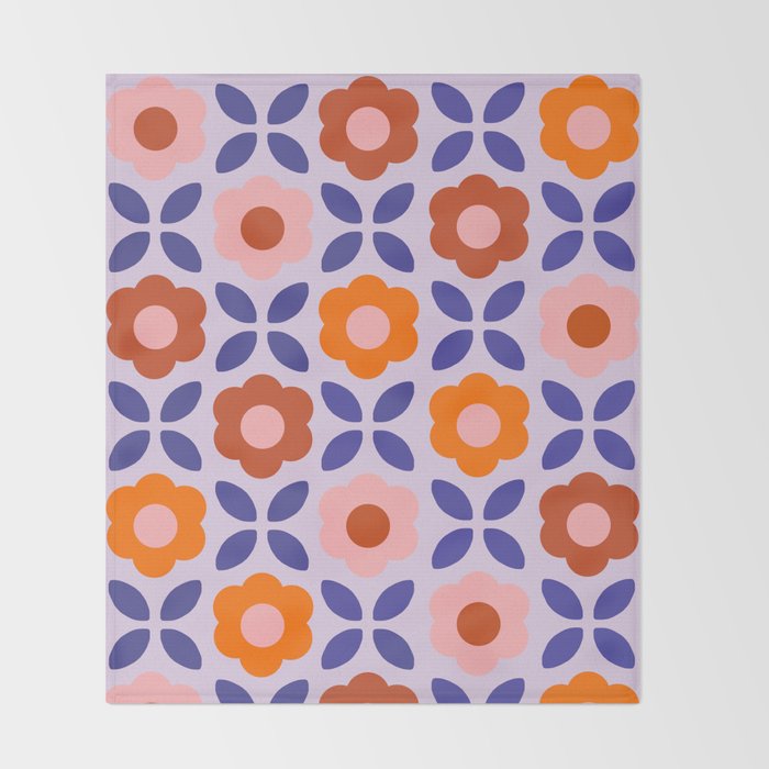 Retro Flower Pattern - orange periwinkle Throw Blanket Gallery Image 2