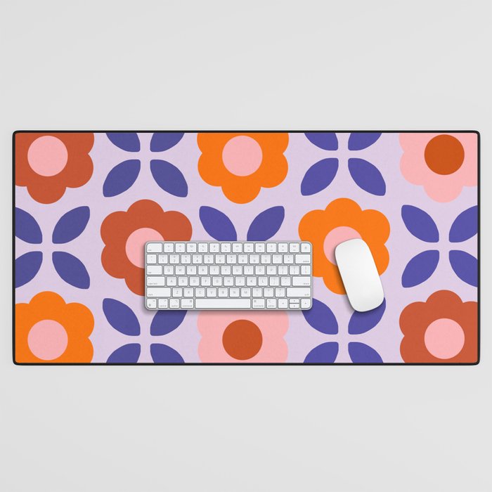 Retro Flower Pattern - orange periwinkle Desk Mat Gallery Image 1