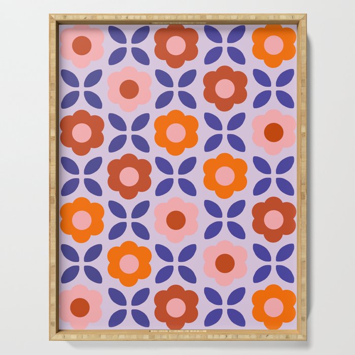 Retro Flower Pattern - orange periwinkle Serving Tray Gallery Image 1