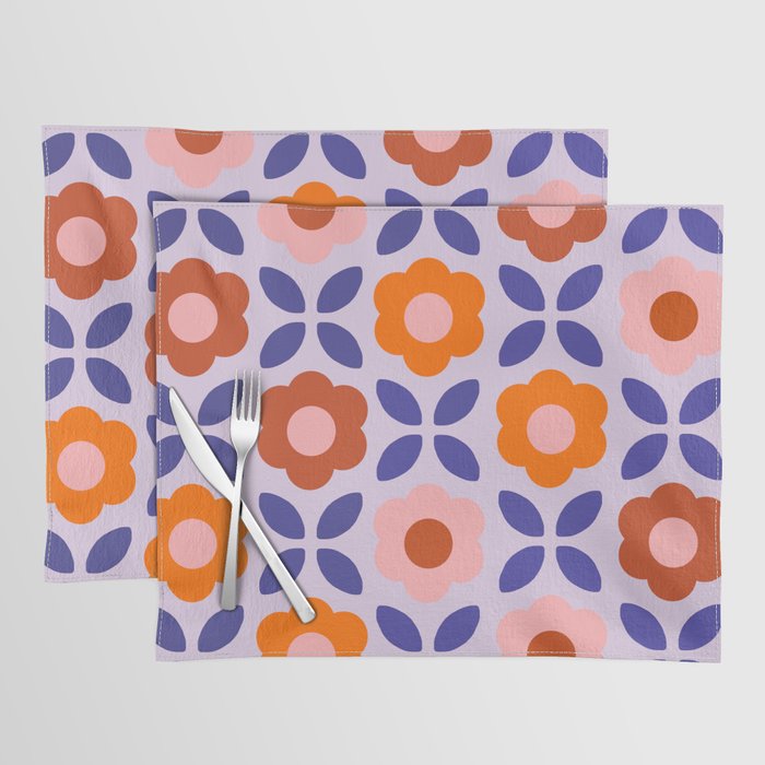 Retro Flower Pattern - orange periwinkle Placemat Gallery Image 1