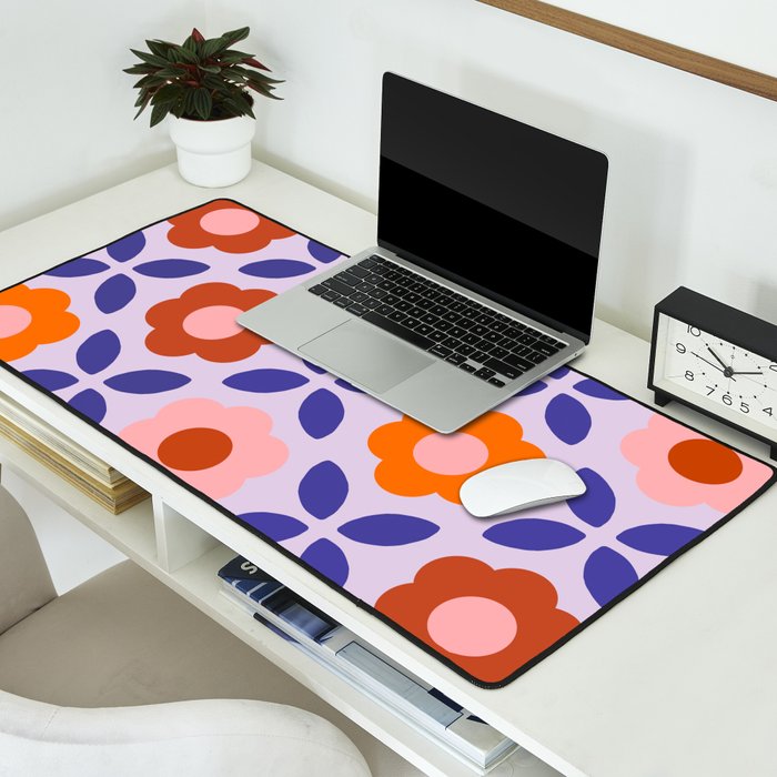 Retro Flower Pattern - orange periwinkle Desk Mat Gallery Image 2