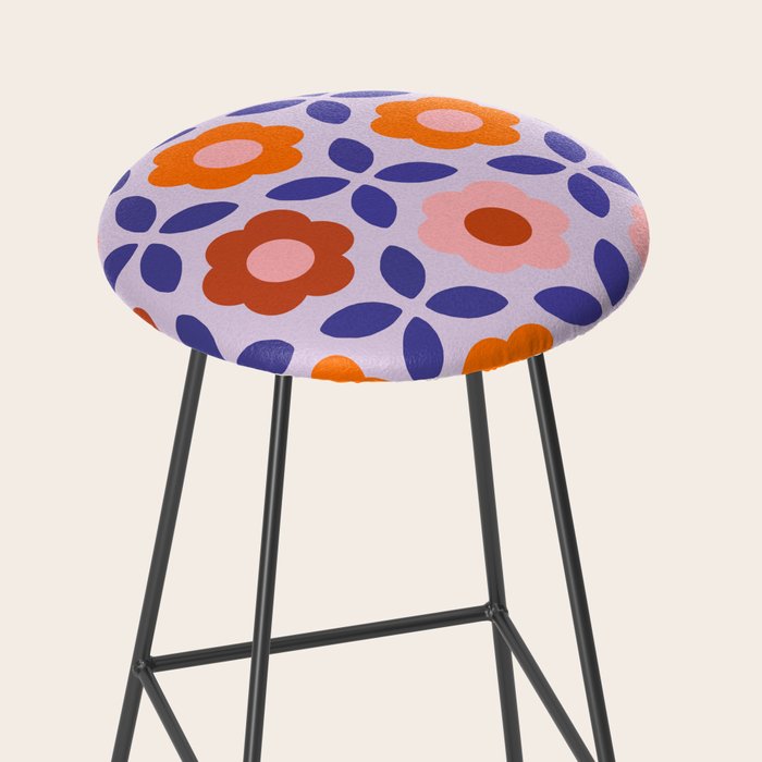 Retro Flower Pattern - orange periwinkle Stool Gallery Image 2