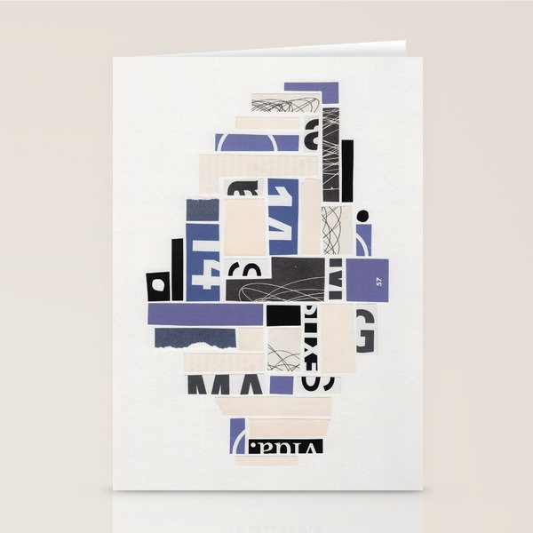 Blue, Black & White Abstract Collage Stationery Card Gallery Image 1