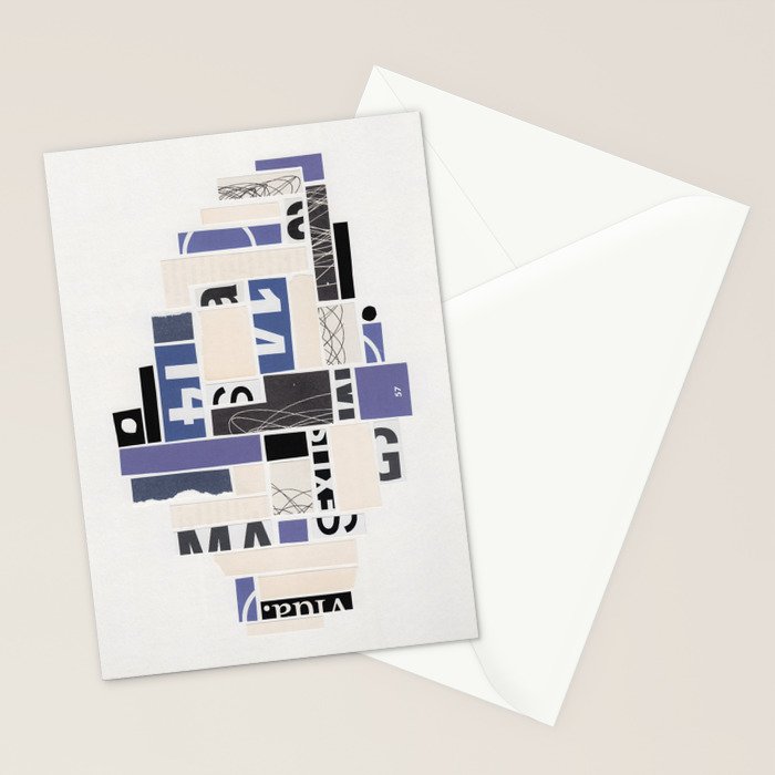 Blue, Black & White Abstract Collage Stationery Card Gallery Image 2