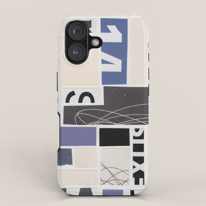 Blue, Black & White Abstract Collage iPhone Case Gallery Image 1