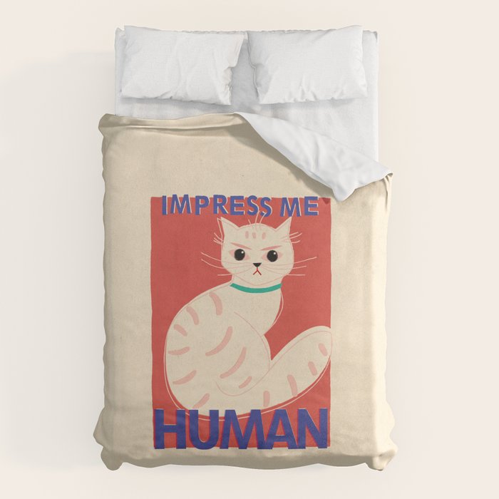 Impress Me Human Vintage Cat, Retro Illustration Duvet Cover Gallery Image 6