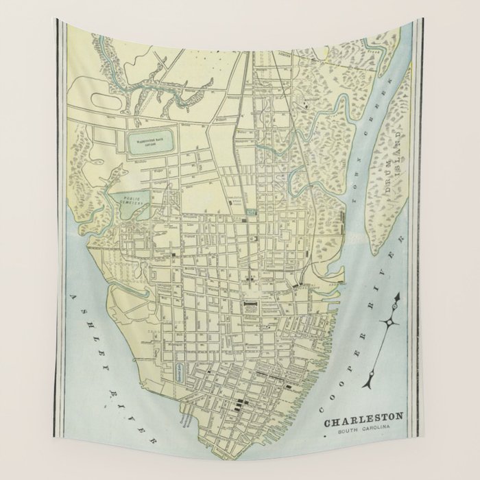 Vintage Map of Charleston SC (1901) Wall Tapestry Gallery Image 4