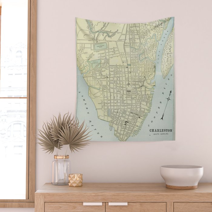 Vintage Map of Charleston SC (1901) Wall Tapestry Gallery Image 2