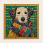 Gustav Klimt Style Dog with Colorful Scarf Wood Wall Art Gallery Image 1