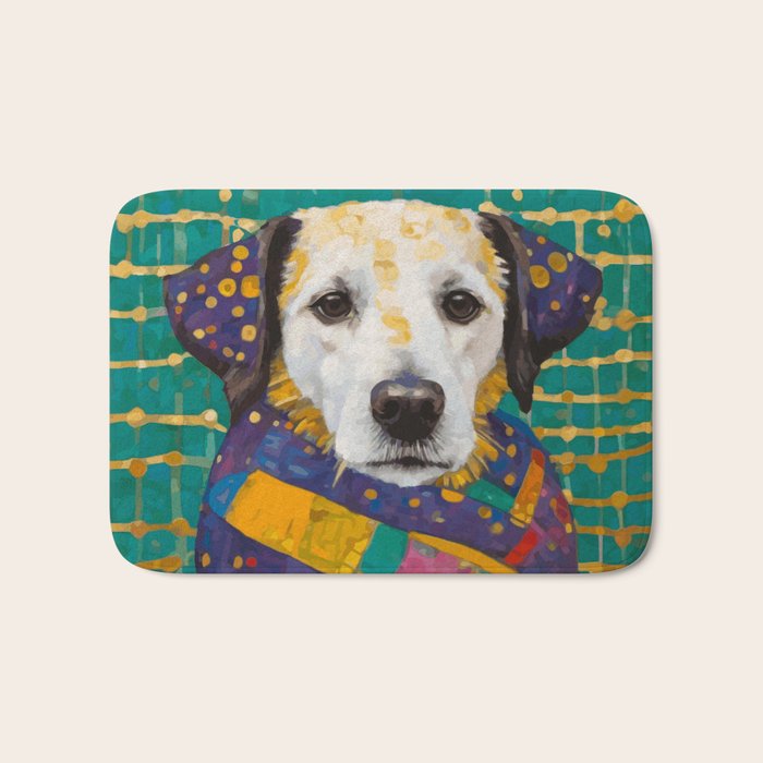 Gustav Klimt Style Dog with Colorful Scarf Bath Mat Gallery Image 1