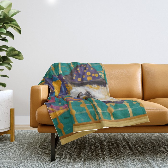 Gustav Klimt Style Dog with Colorful Scarf Throw Blanket Gallery Image 1