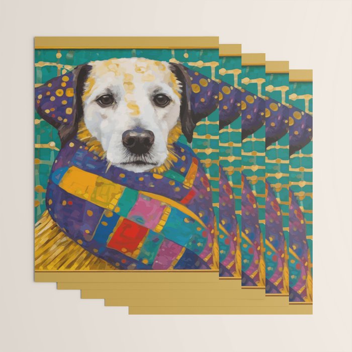 Gustav Klimt Style Dog with Colorful Scarf Wrapping Paper Gallery Image 3