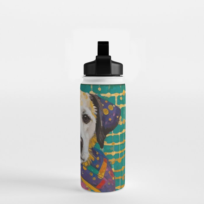 Gustav Klimt Style Dog with Colorful Scarf Water Bottle Gallery Image 2