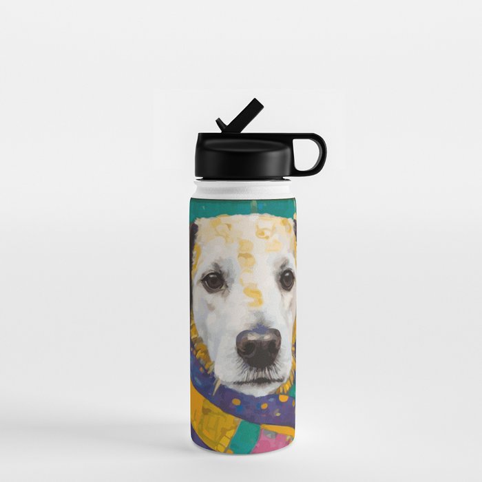 Gustav Klimt Style Dog with Colorful Scarf Water Bottle Gallery Image 1