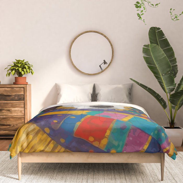 Gustav Klimt Style Dog with Colorful Scarf Comforter Gallery Image 3