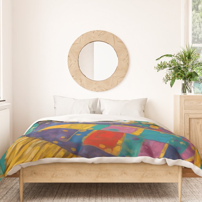 Gustav Klimt Style Dog with Colorful Scarf Duvet Cover Gallery Image 3