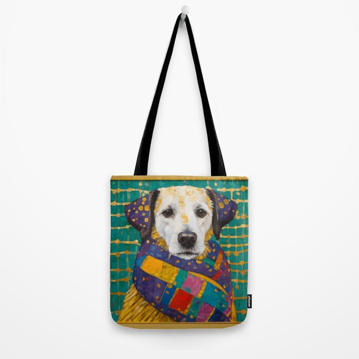 Gustav Klimt Style Dog with Colorful Scarf Tote Bag Gallery Image 2