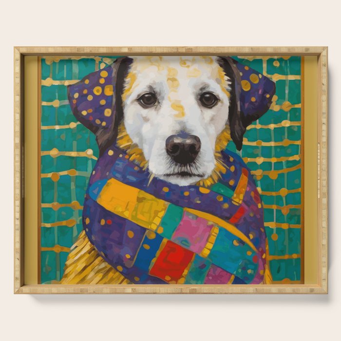 Gustav Klimt Style Dog with Colorful Scarf Serving Tray Gallery Image 1