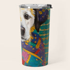 Gustav Klimt Style Dog with Colorful Scarf Travel Mug Gallery Image 2