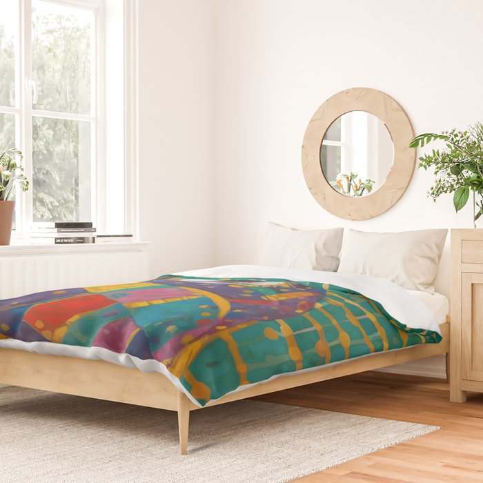 Gustav Klimt Style Dog with Colorful Scarf Duvet Cover Gallery Image 2