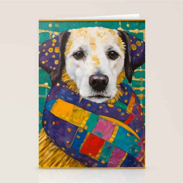 Gustav Klimt Style Dog with Colorful Scarf Stationery Card Gallery Image 2