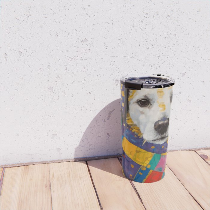 Gustav Klimt Style Dog with Colorful Scarf Travel Mug Gallery Image 4