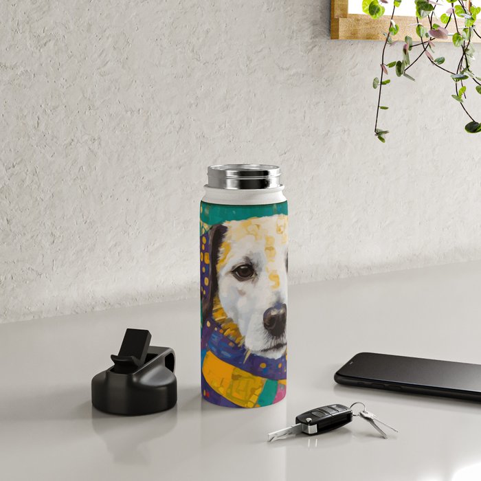 Gustav Klimt Style Dog with Colorful Scarf Water Bottle Gallery Image 4