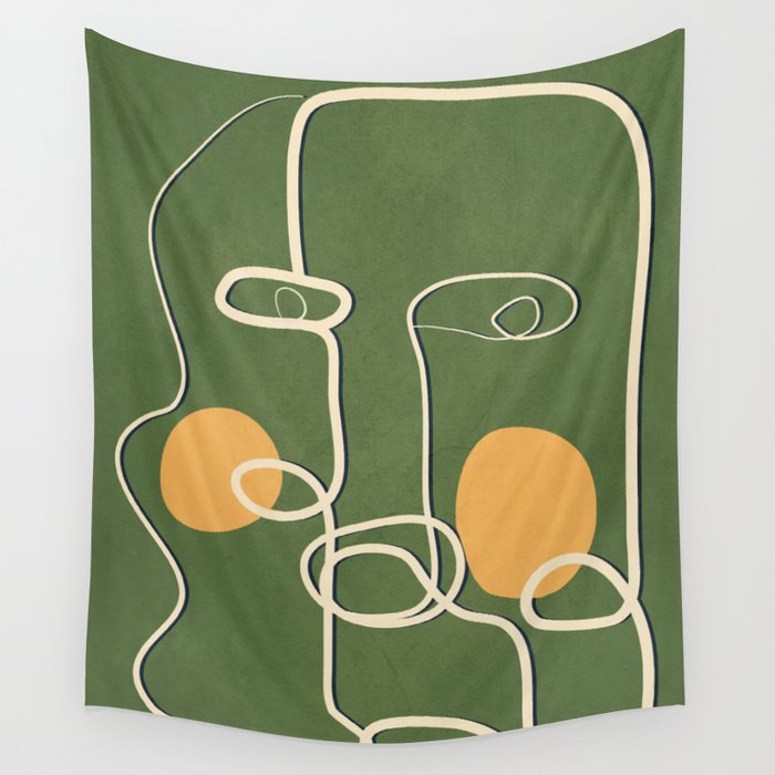 Abstract Face Line Art 06 Wall Tapestry Gallery Image 1
