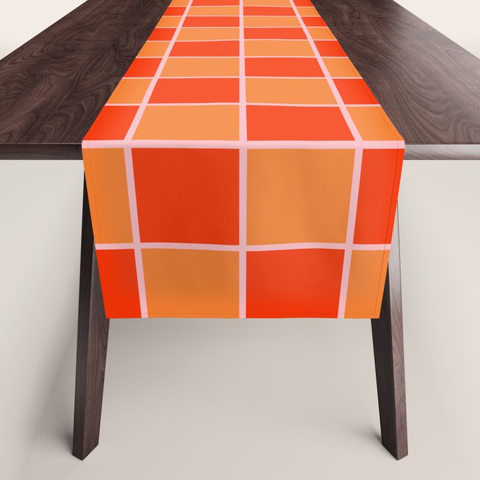 Checkered Grid Retro Contemporary Geometric Check Pattern in Orange Orange Pink Table Runner Gallery Image 1