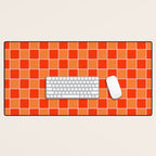 Checkered Grid Retro Contemporary Geometric Check Pattern in Orange Orange Pink Desk Mat Gallery Image 1