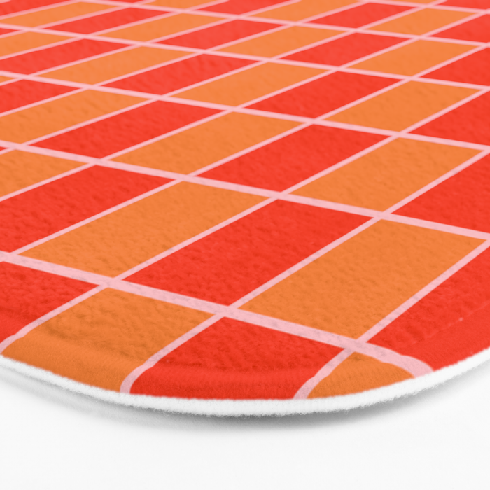 Checkered Grid Retro Contemporary Geometric Check Pattern in Orange Orange Pink Bath Mat Gallery Image 3
