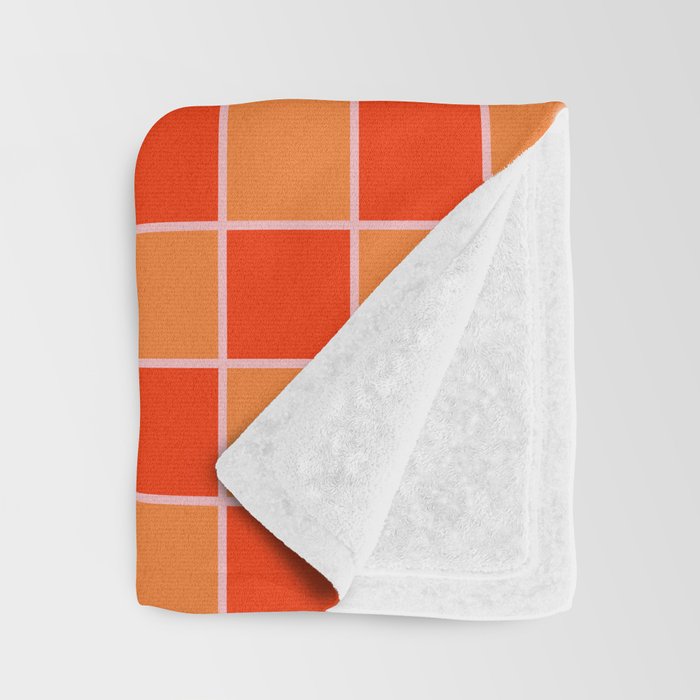 Checkered Grid Retro Contemporary Geometric Check Pattern in Orange Orange Pink Throw Blanket Gallery Image 3