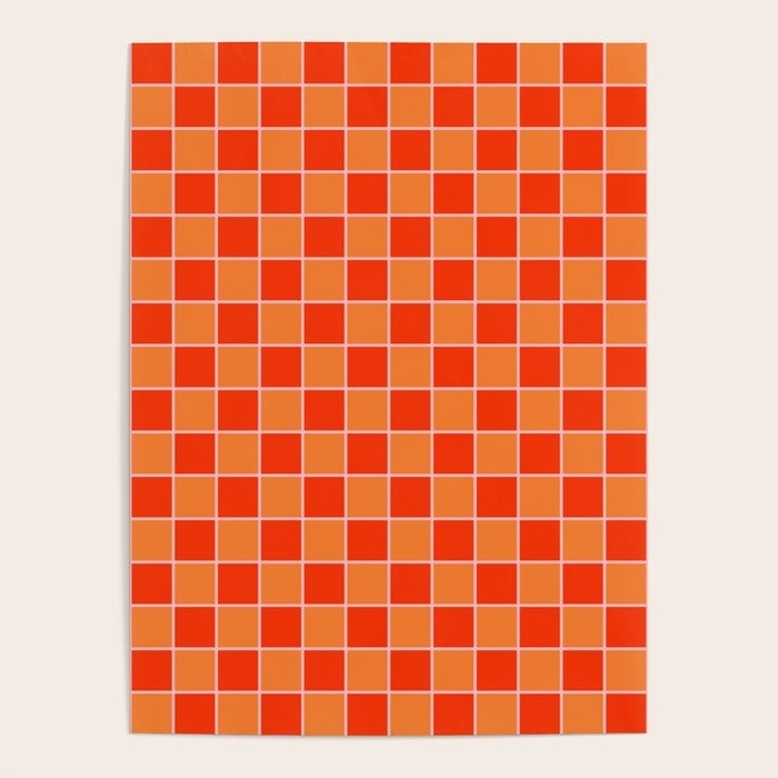 Checkered Grid Retro Contemporary Geometric Check Pattern in Orange Orange Pink Poster Gallery Image 1