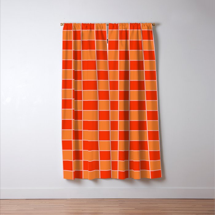 Checkered Grid Retro Contemporary Geometric Check Pattern in Orange Orange Pink Window Curtain Gallery Image 3