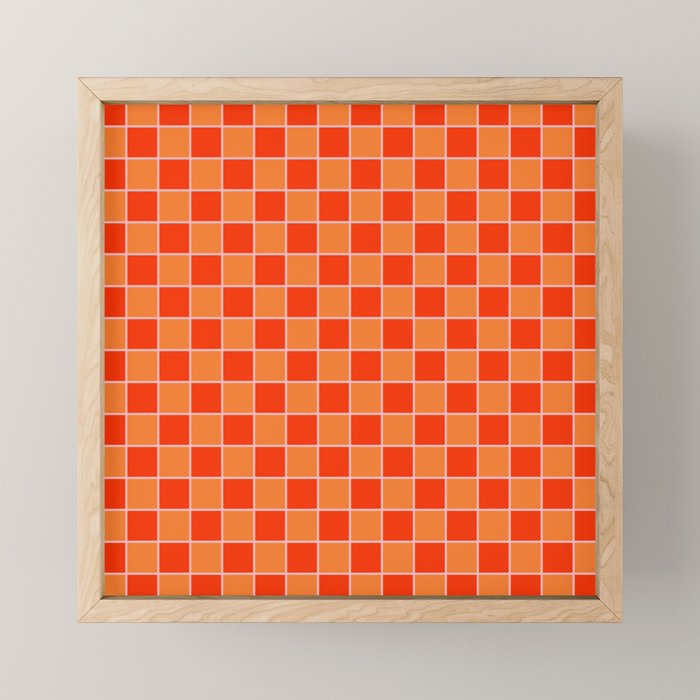 Checkered Grid Retro Contemporary Geometric Check Pattern in Orange Orange Pink Mini Art Print Gallery Image 1