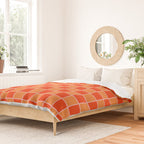 Checkered Grid Retro Contemporary Geometric Check Pattern in Orange Orange Pink Duvet Cover Gallery Image 2
