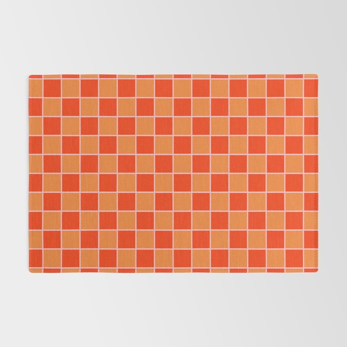 Checkered Grid Retro Contemporary Geometric Check Pattern in Orange Orange Pink Rug Gallery Image 2