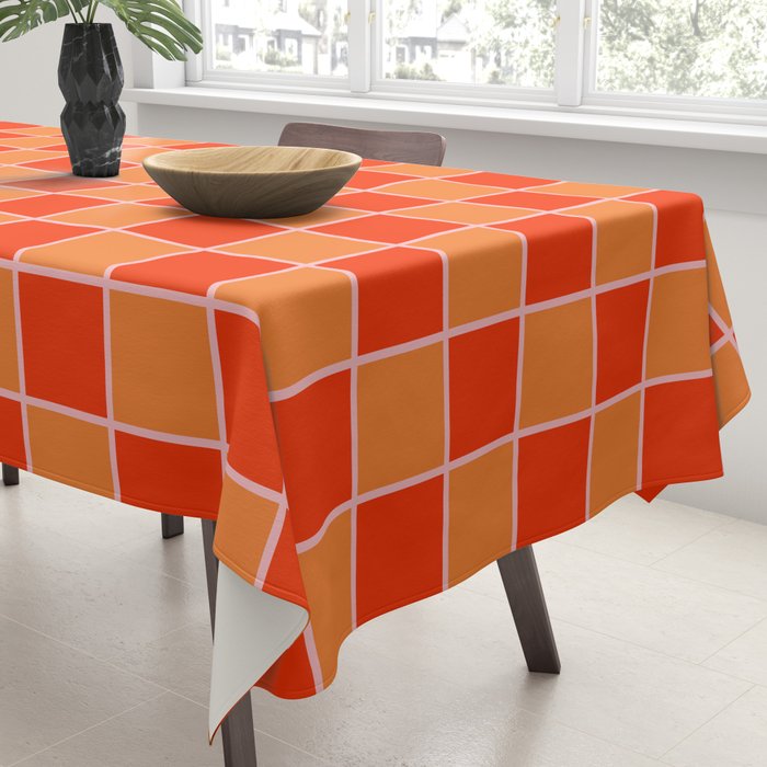 Checkered Grid Retro Contemporary Geometric Check Pattern in Orange Orange Pink Tablecloth Gallery Image 3