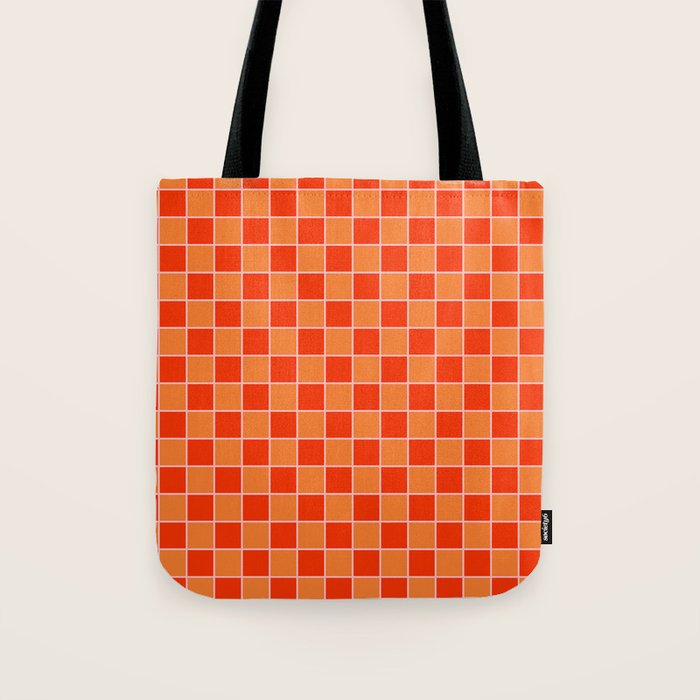Checkered Grid Retro Contemporary Geometric Check Pattern in Orange Orange Pink Tote Bag Gallery Image 1