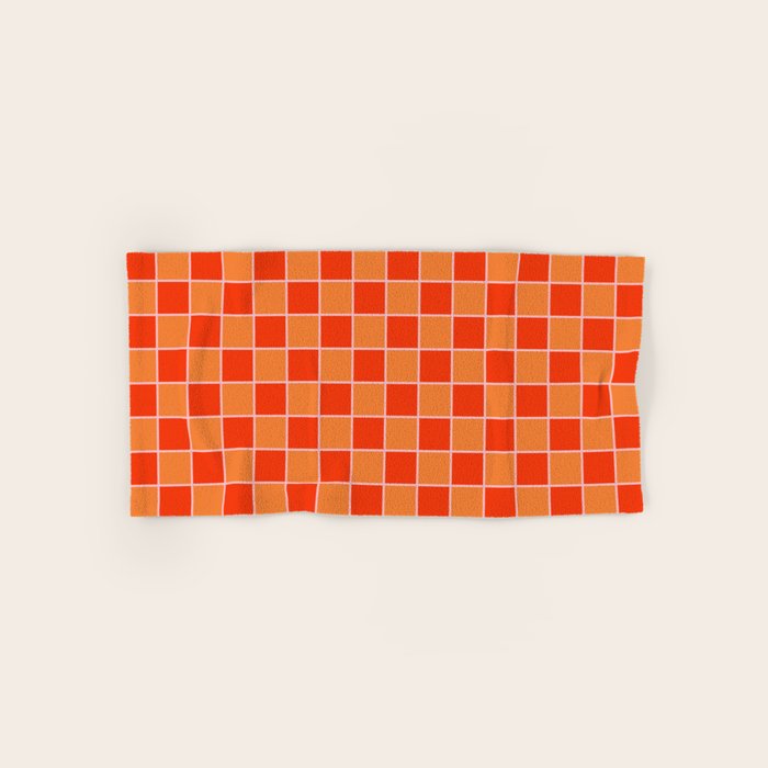 Checkered Grid Retro Contemporary Geometric Check Pattern in Orange Orange Pink Bath Towel Gallery Image 1