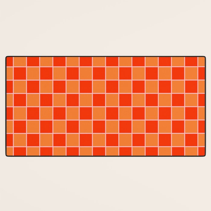 Checkered Grid Retro Contemporary Geometric Check Pattern in Orange Orange Pink Desk Mat Gallery Image 3