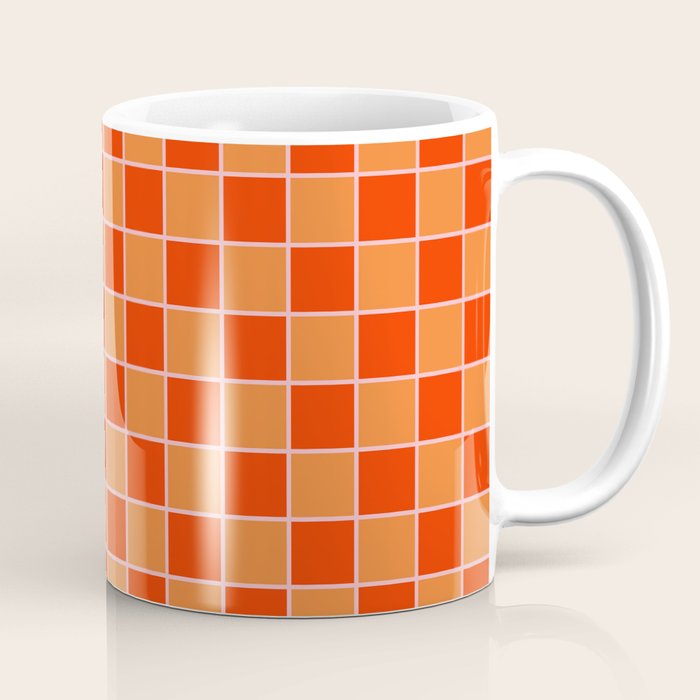 Checkered Grid Retro Contemporary Geometric Check Pattern in Orange Orange Pink Coffee Mug Gallery Image 1
