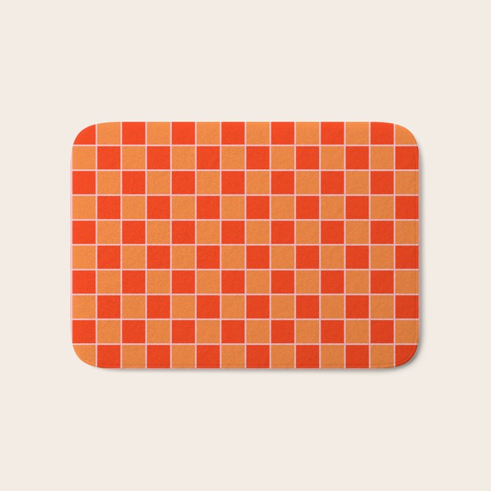 Checkered Grid Retro Contemporary Geometric Check Pattern in Orange Orange Pink Bath Mat Gallery Image 1