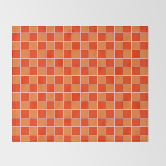 Checkered Grid Retro Contemporary Geometric Check Pattern in Orange Orange Pink Throw Blanket Gallery Image 2