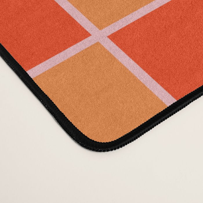 Checkered Grid Retro Contemporary Geometric Check Pattern in Orange Orange Pink Desk Mat Gallery Image 4