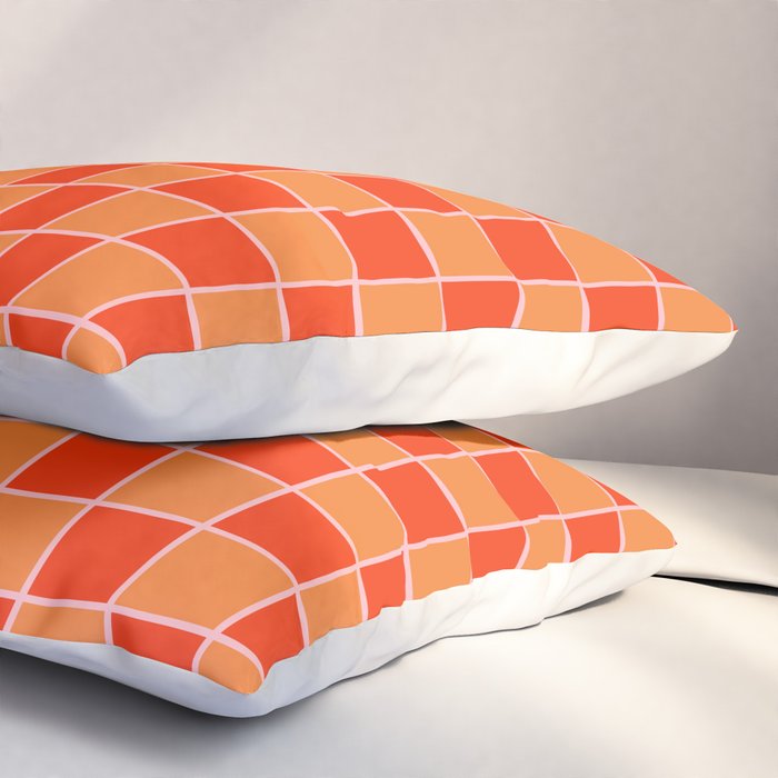 Checkered Grid Retro Contemporary Geometric Check Pattern in Orange Orange Pink Pillow Sham Gallery Image 3