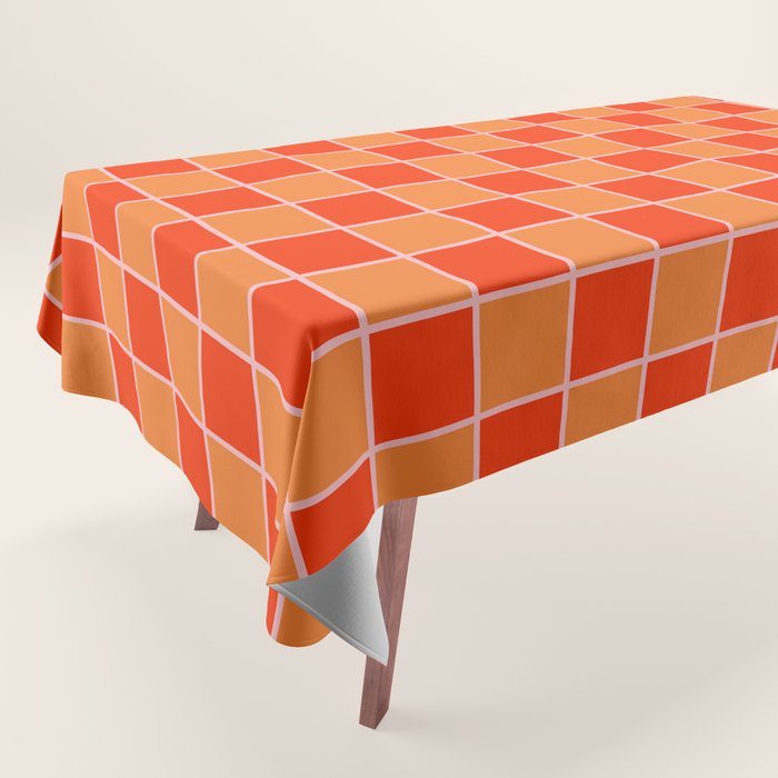 Checkered Grid Retro Contemporary Geometric Check Pattern in Orange Orange Pink Tablecloth Gallery Image 1